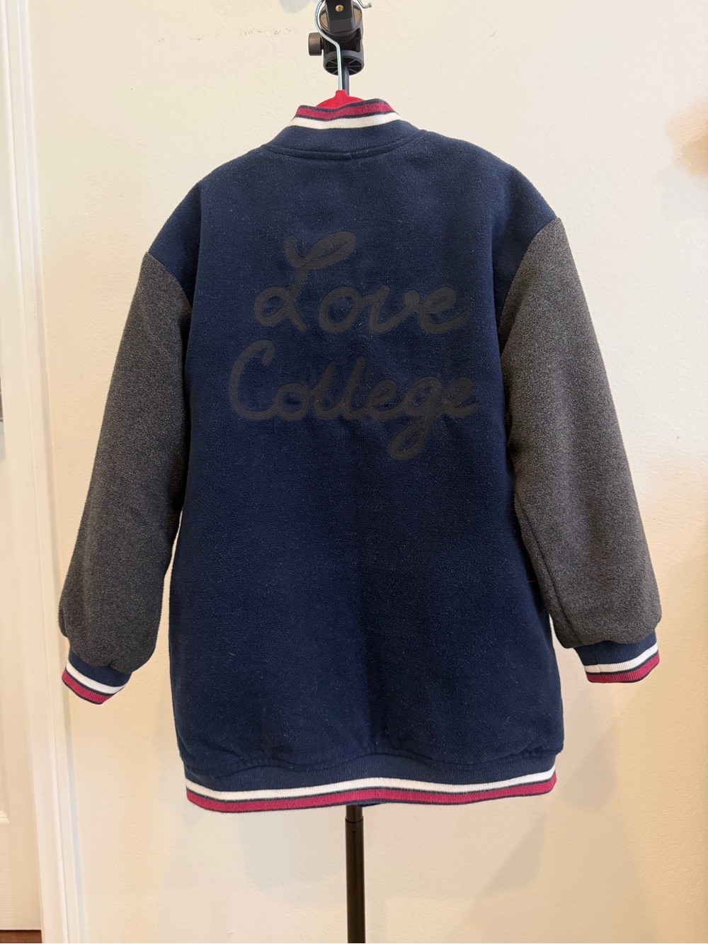 Zara Girls Navy & Charcoal Varsity Jacket with Red 'R' Patch - Picture 5 of 7